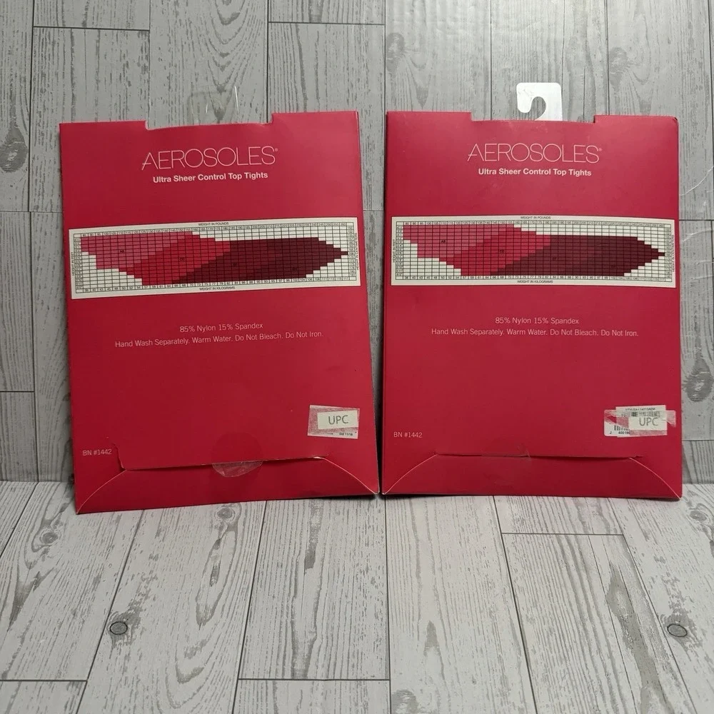 2x Aerosoles Ultra Sheer‎ Control Top Tights Reinforced Toe Beige Size Medium EF